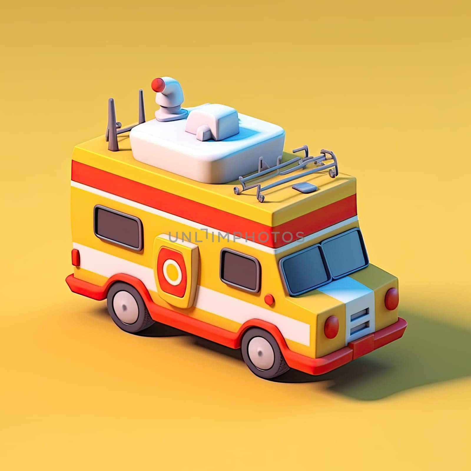 Ambulance 3d cartoon illustration - Generative AI. by simakovavector