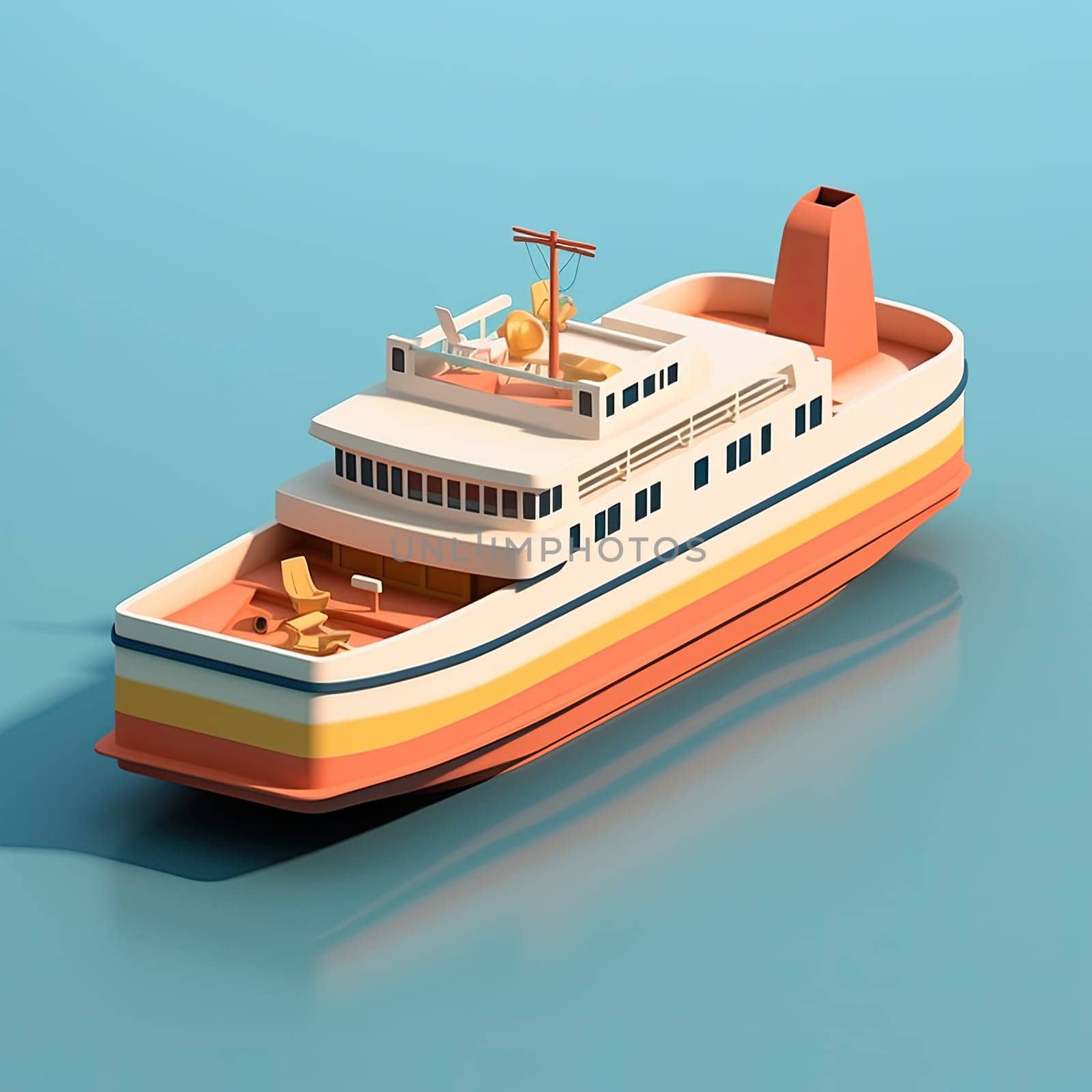 Ferry 3d cartoon illustration - Generative AI. by simakovavector