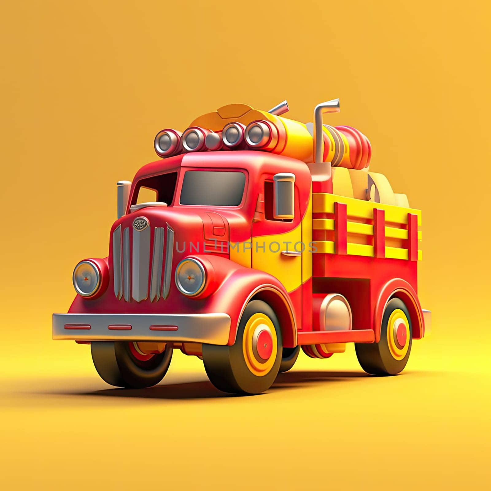 Fire truck 3d cartoon illustration - Generative AI. by simakovavector