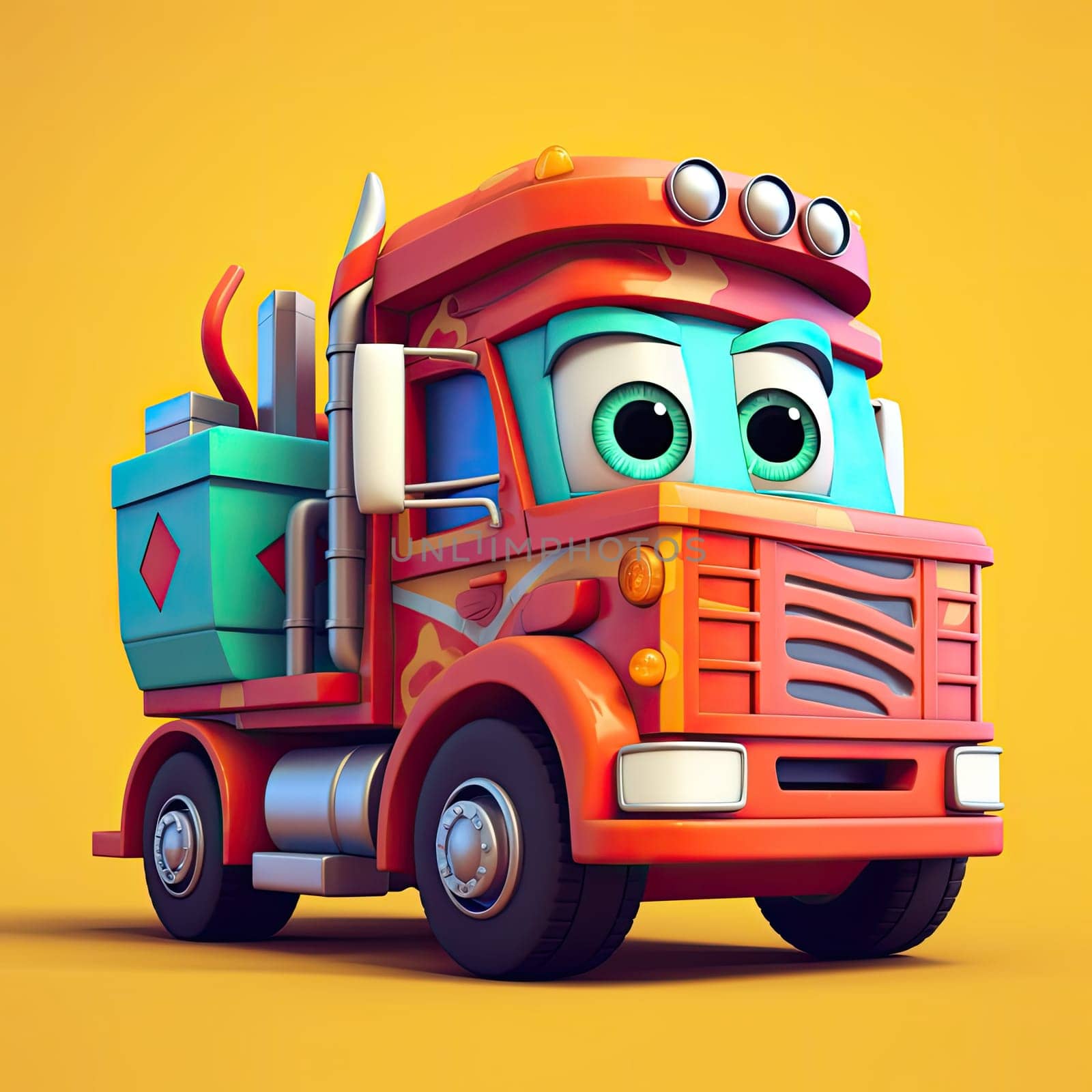 Garbage truck 3d cartoon illustration - Generative AI. by simakovavector