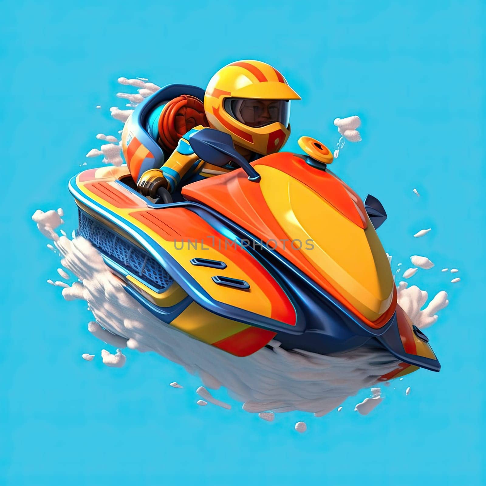 Jet ski 3d cartoon illustration - Generative AI. by simakovavector