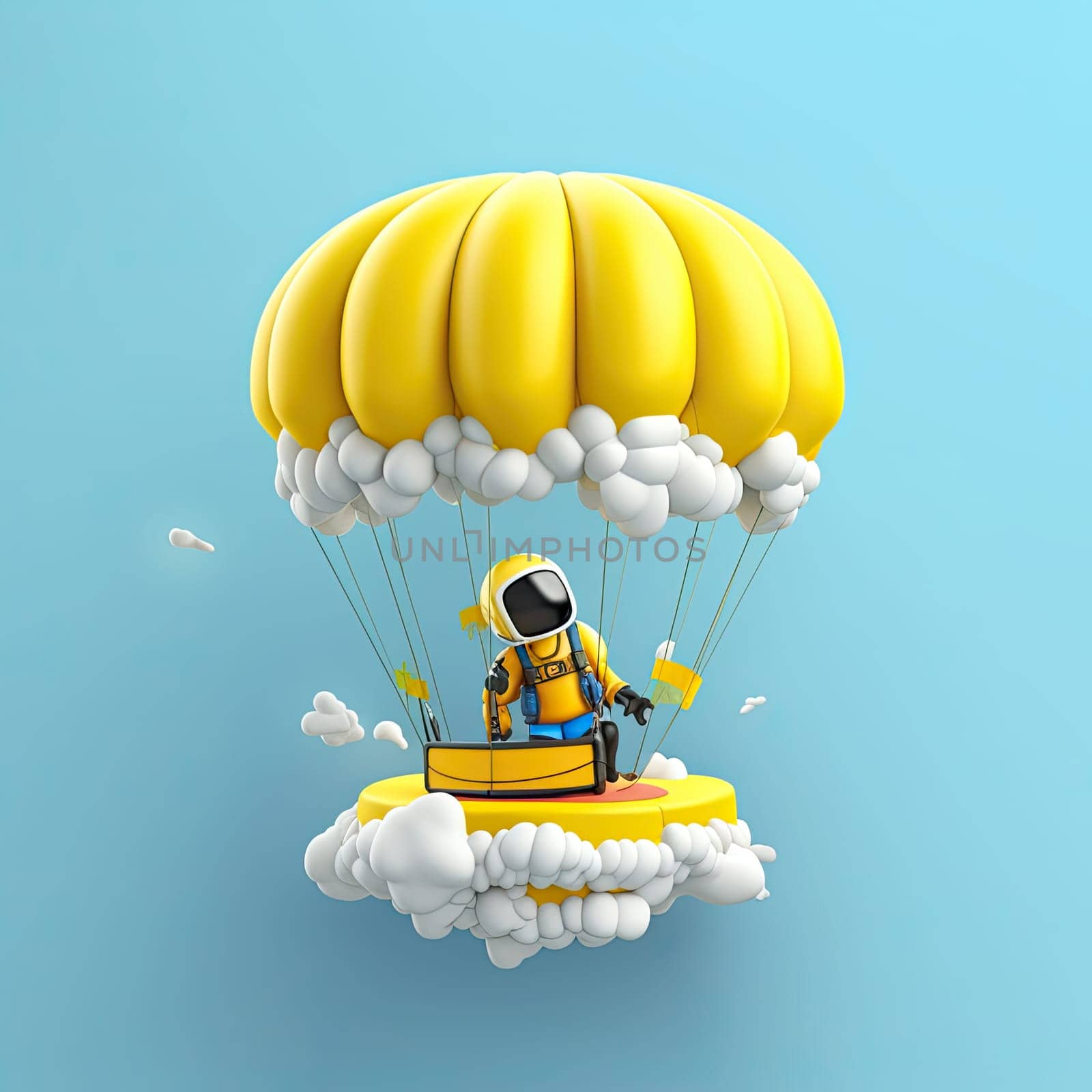 Parachute 3d cartoon illustration - Generative AI. by simakovavector