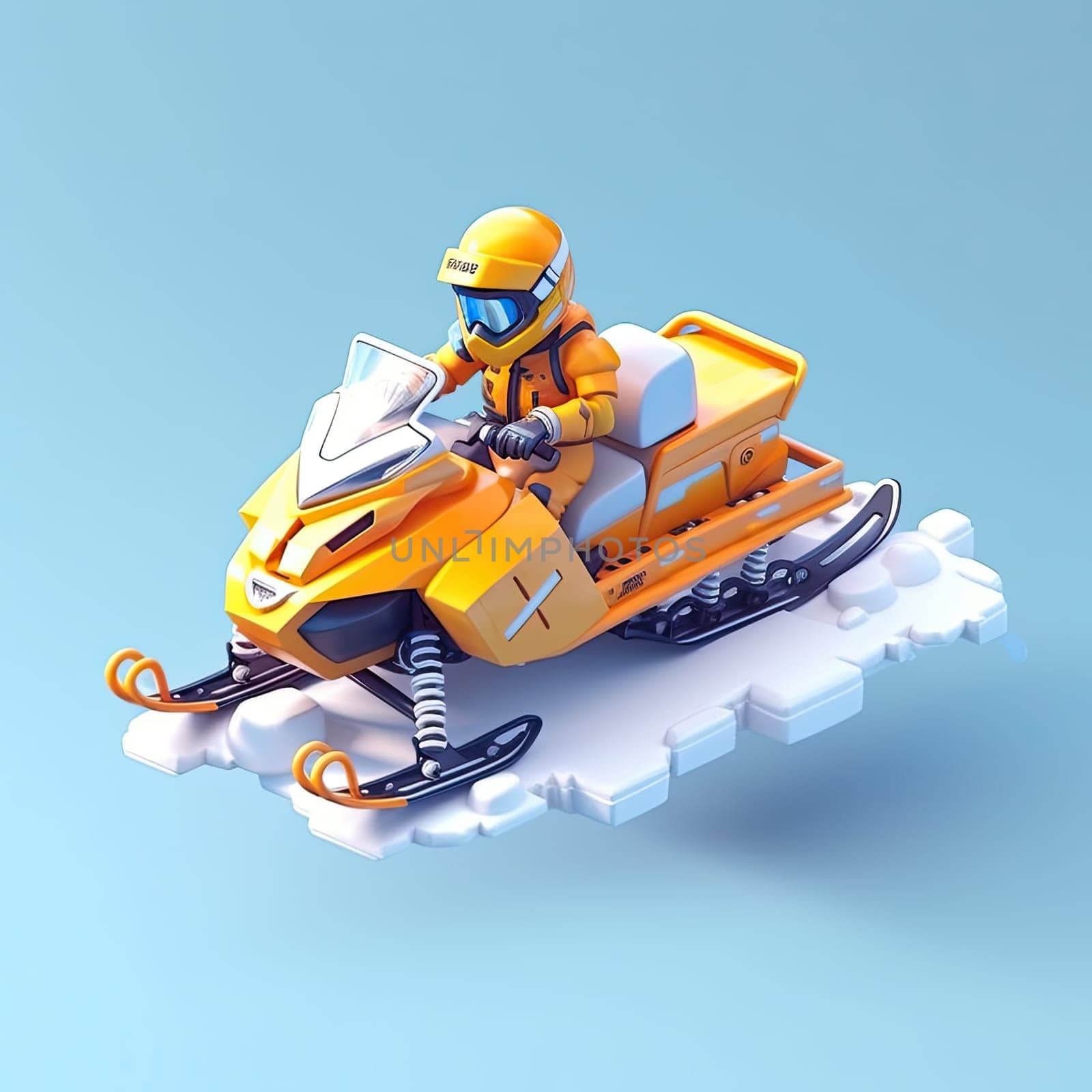 Snowmobile 3d cartoon illustration - Generative AI. by simakovavector