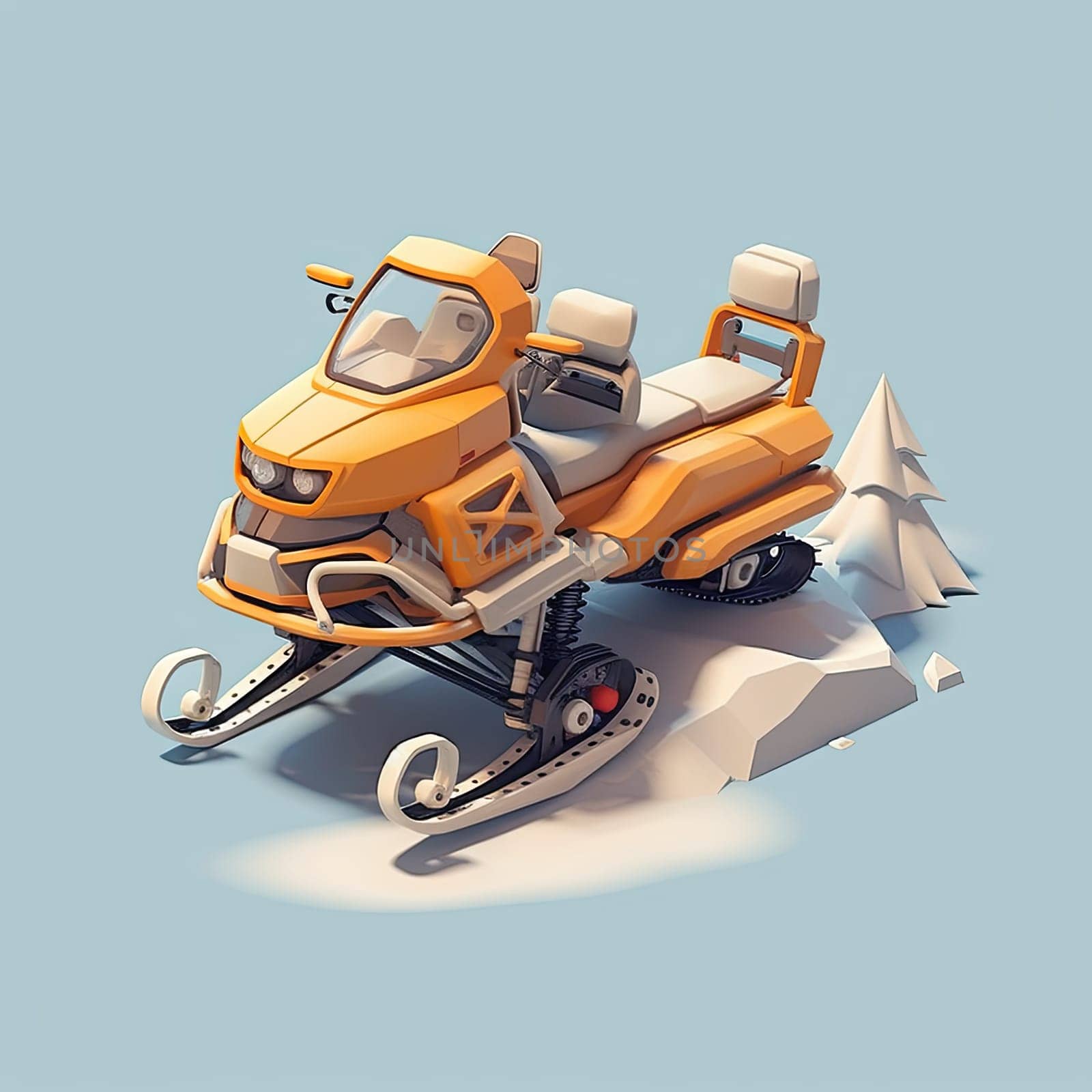 Snowmobile 3d cartoon illustration - Generative AI. Snowmobile, transport, man, ski.