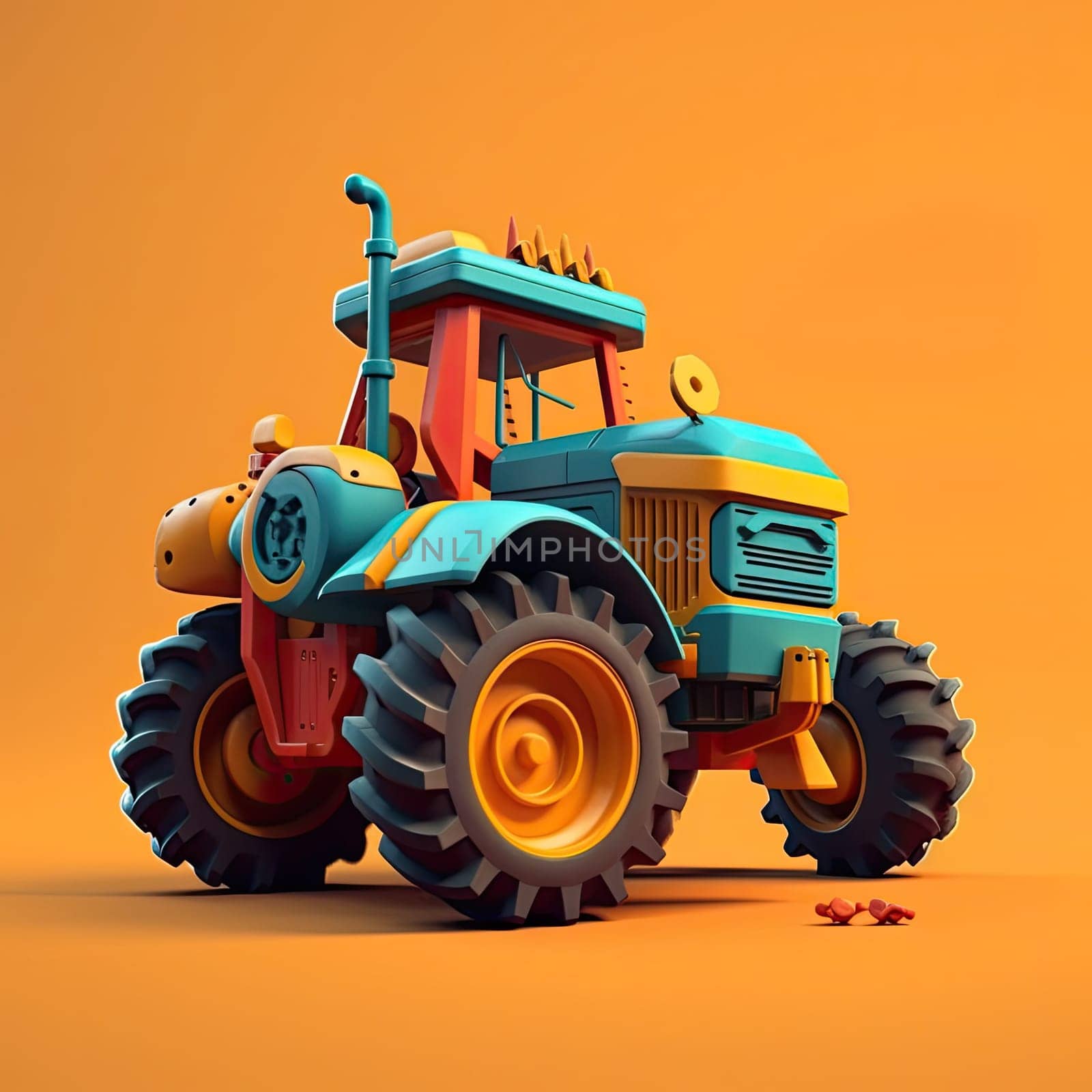 Tractor 3d cartoon illustration - Generative AI. by simakovavector