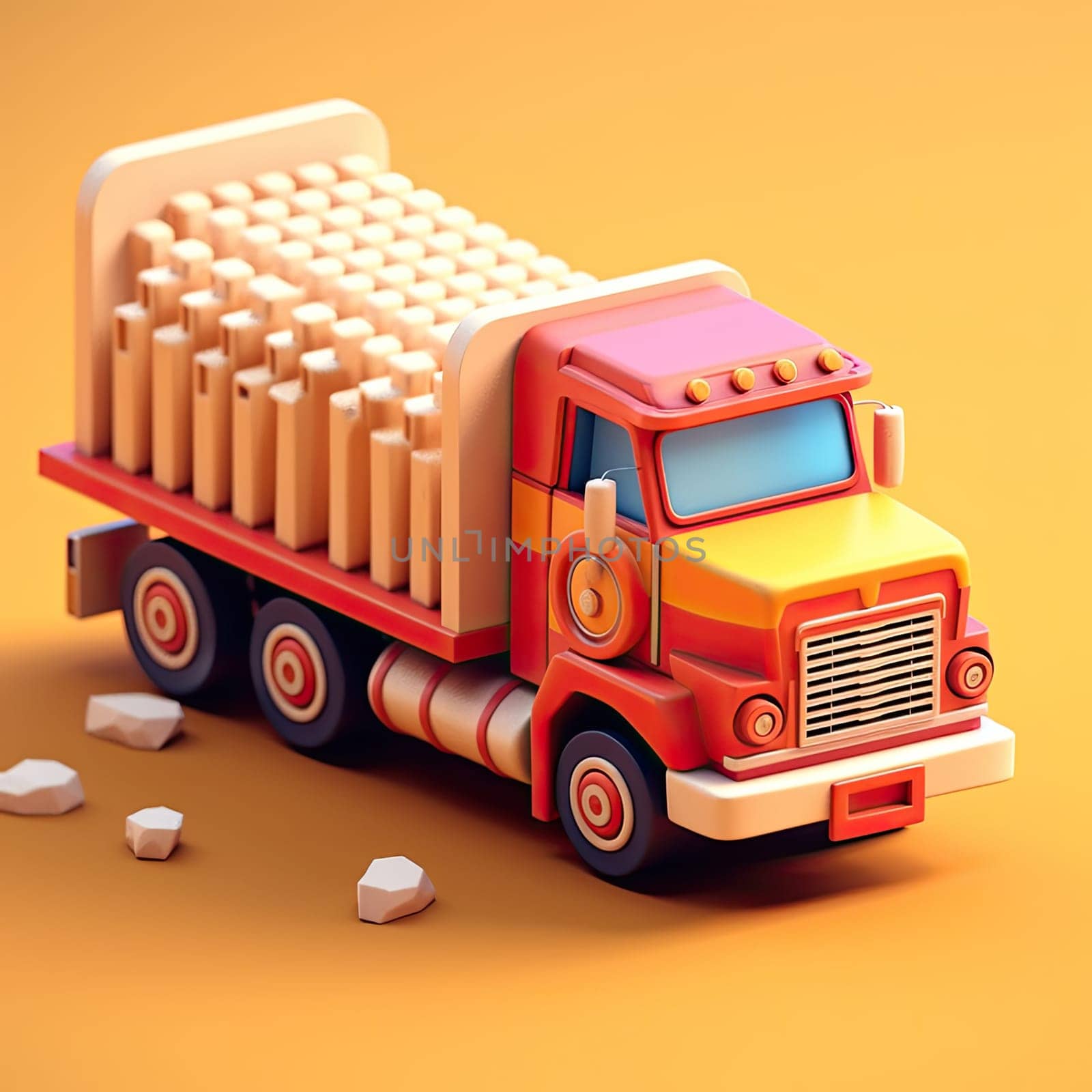 Truck 3d cartoon illustration - Generative AI. by simakovavector
