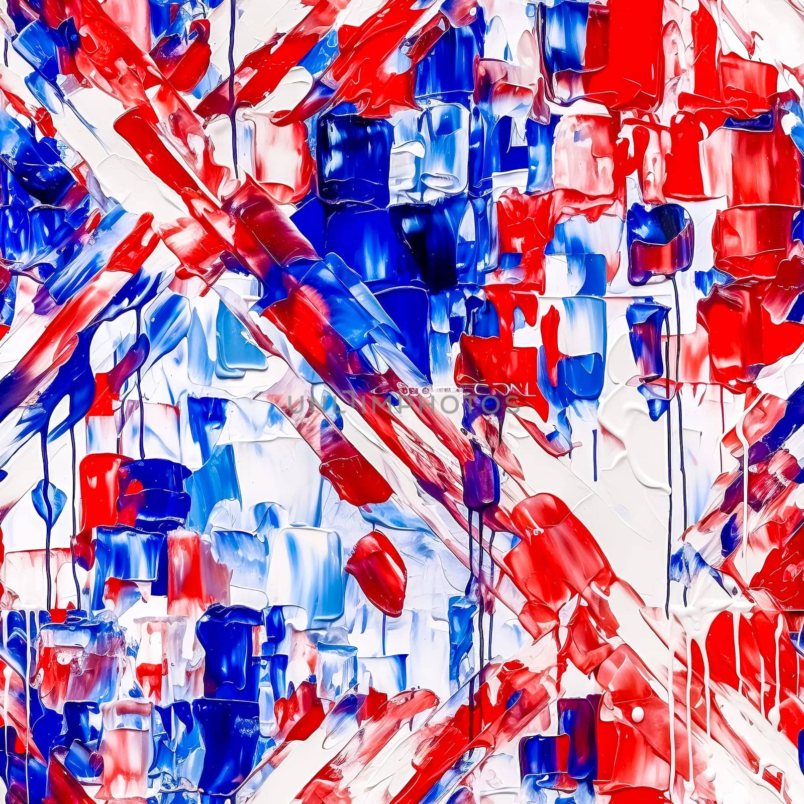 creative background with the shapes and colors of the British flag drawn in watercolor, seamless texture made with Generative AI by Edophoto