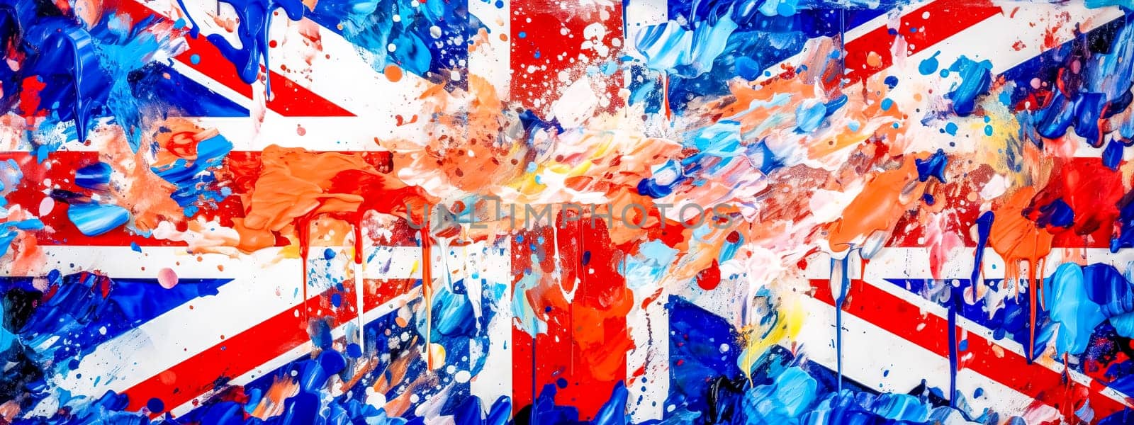 creative background with the shapes and colors of the British flag drawn in watercolor, made with Generative AI. High quality illustration