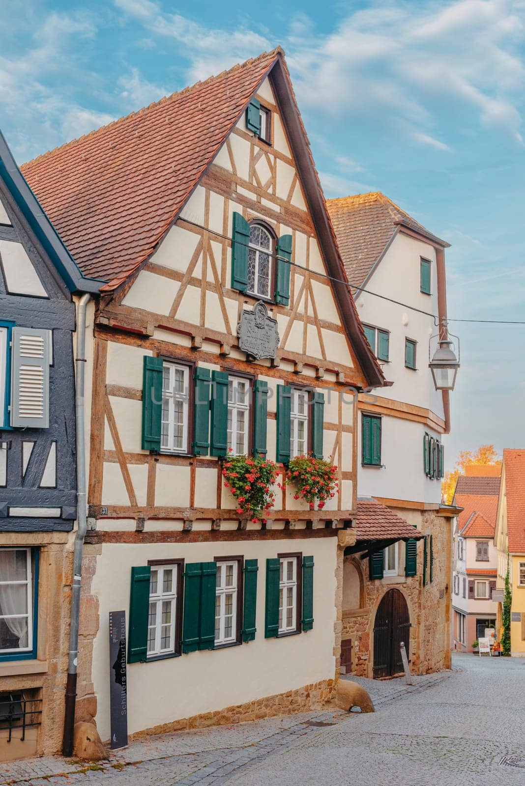 The Old Fachwerk houses in Germany. Scenic view of ancient medieval urban street architecture with half-timbered houses in the Old Town of Germany