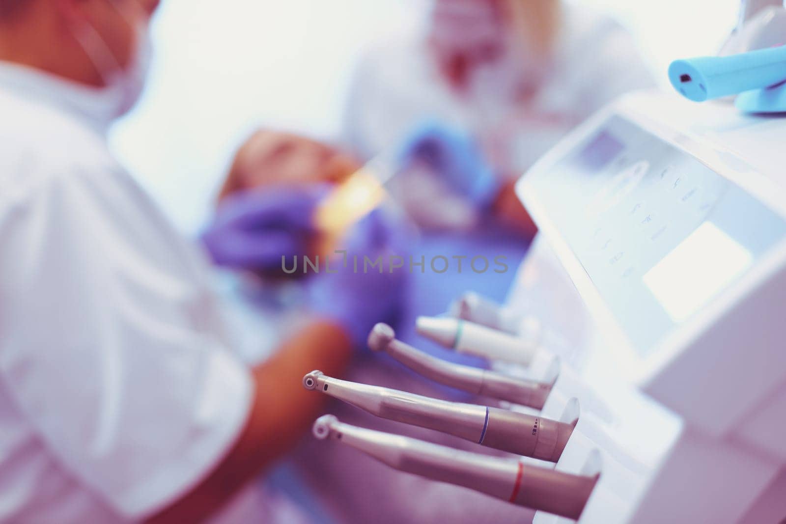 Different dental instruments and tools in a dentists office.