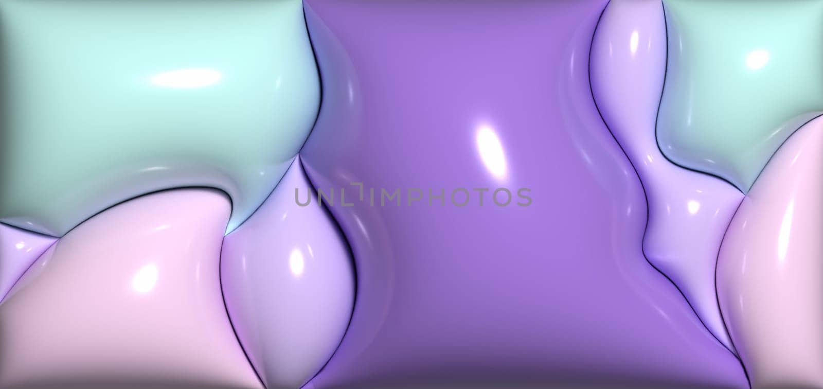 Abstract purple background with curved lines, 3D rendering illustration, inflated figures, banner