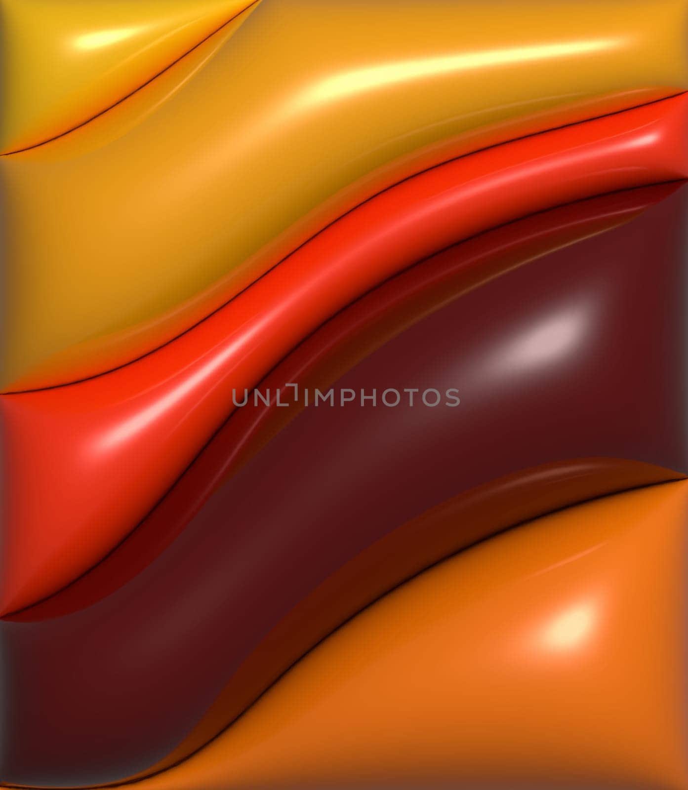 Abstract orange background with curved lines, 3D rendering illustration, inflated figures