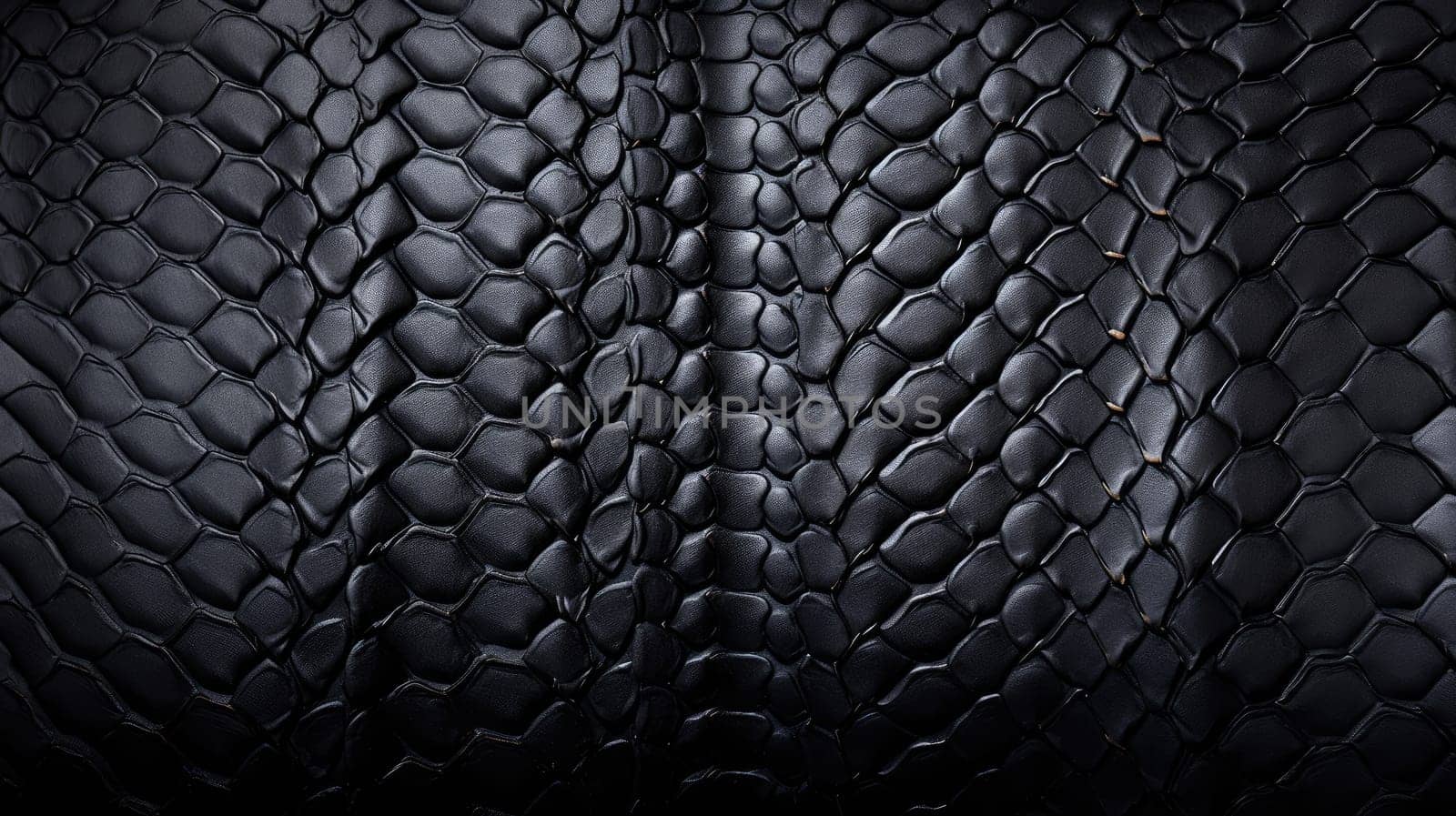 Background texture black leather reptiles. Snake skin or dragon scale texture. AI generated image