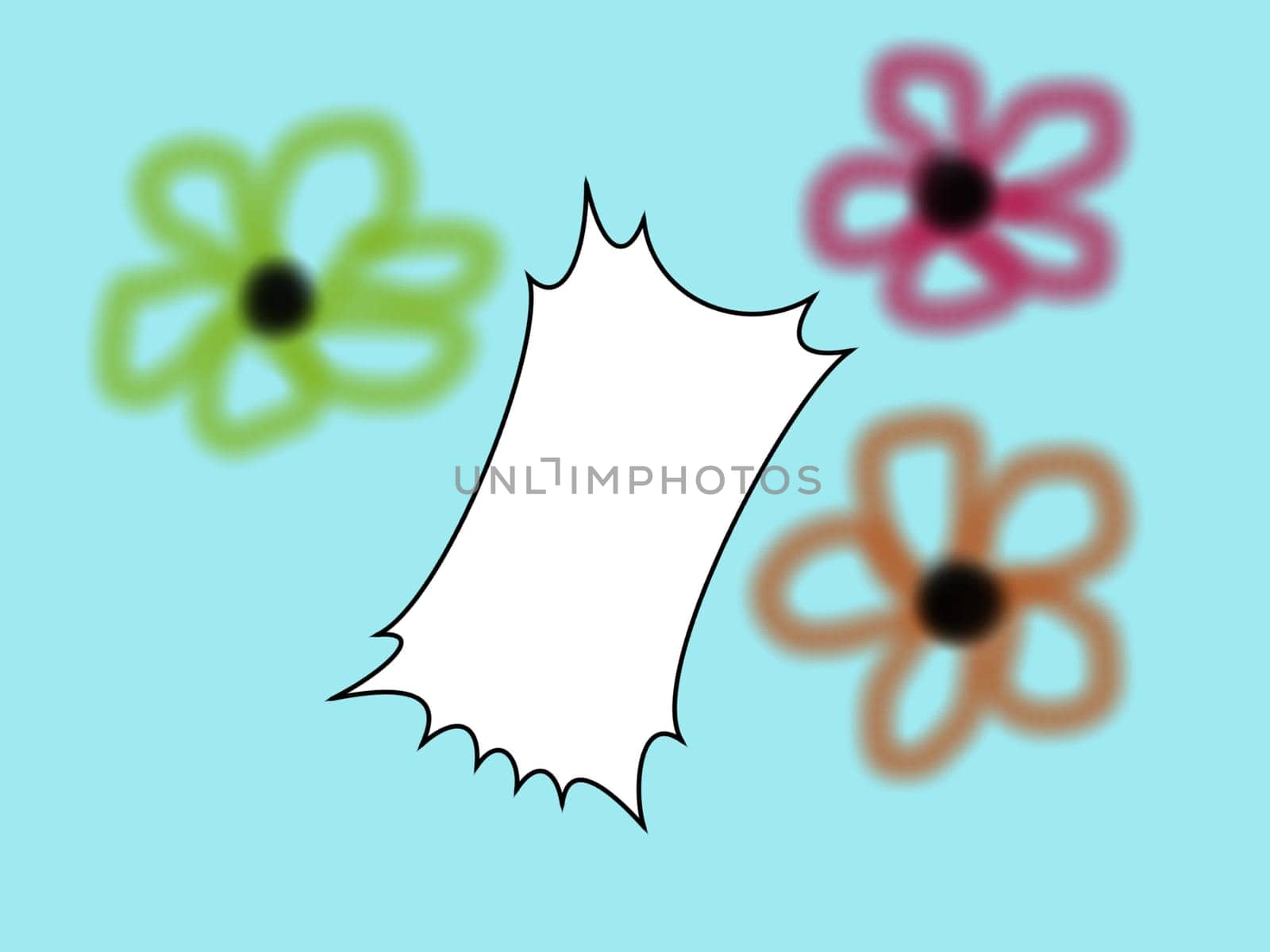 Illustration light Blue background with Three flowers and text bubble. High quality illustration