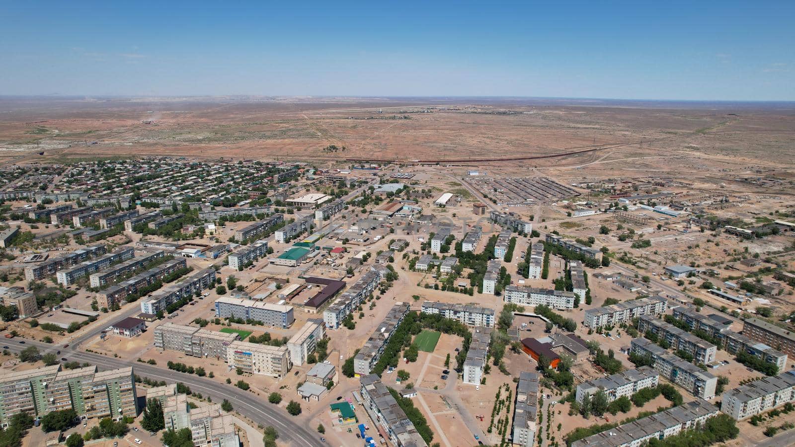 Drone view of the small town of Balkhash. by Passcal