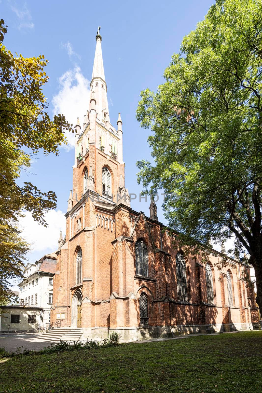 Riga, Latvia. 22 August 2021.  A view of  the St. Saviour's Anglican Church in the city center
