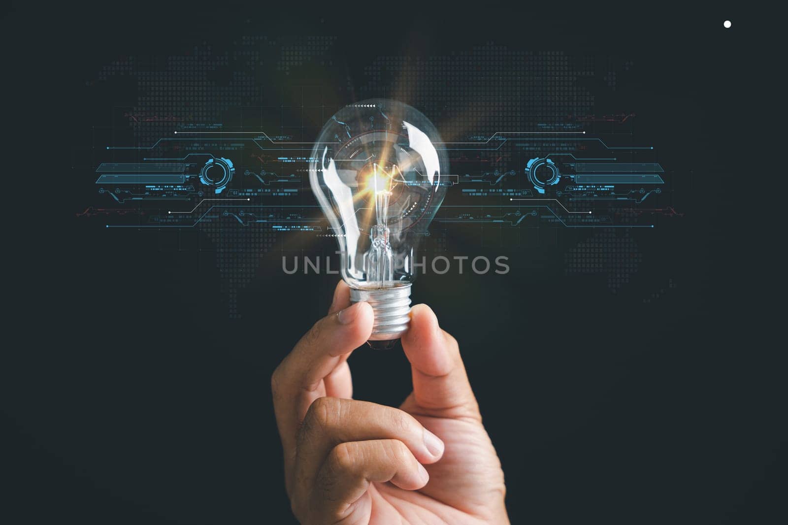 A hand holding a glowing light bulb, signifying the connection between creative ideas by Sorapop