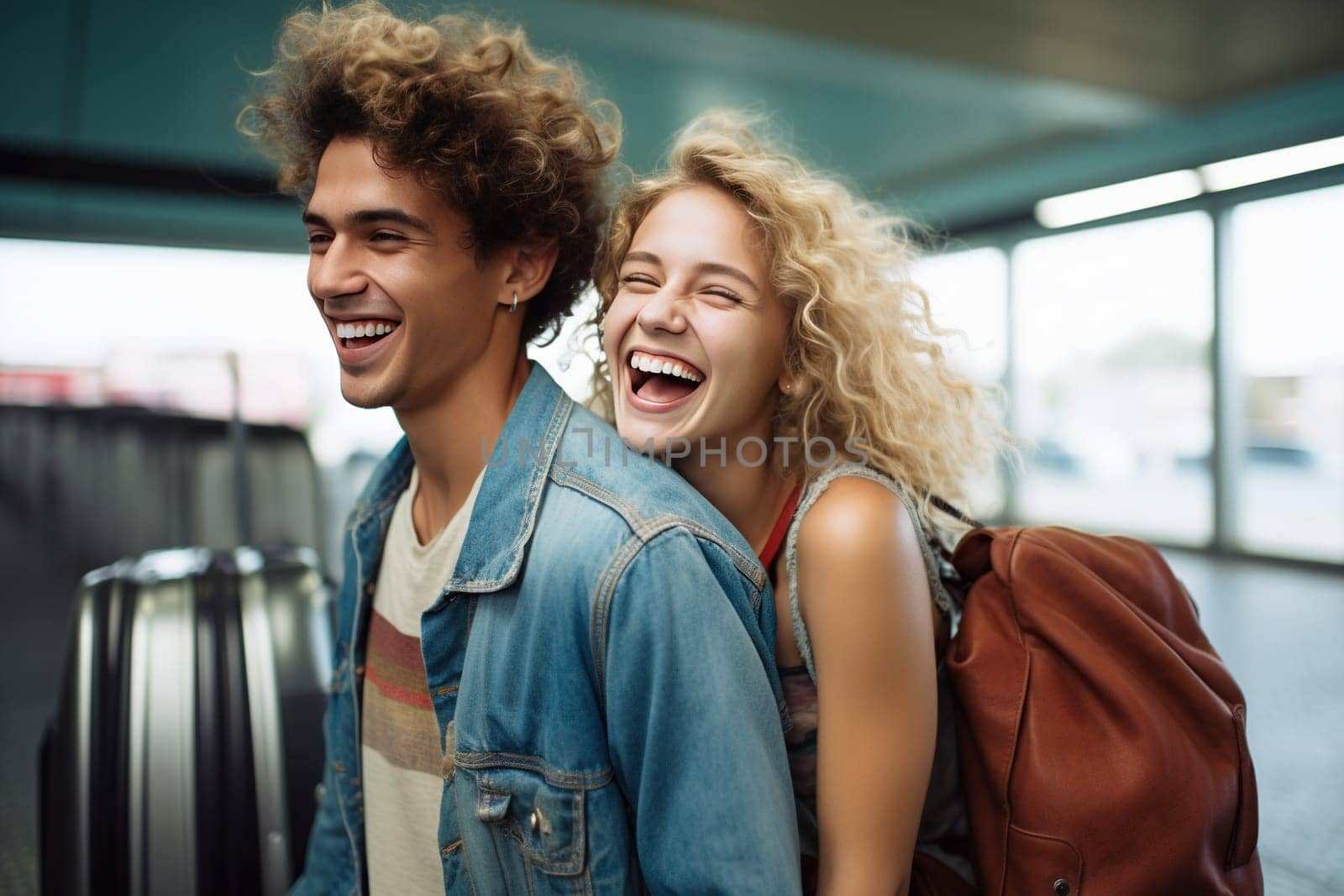 Young couple at an airport. Generative AI