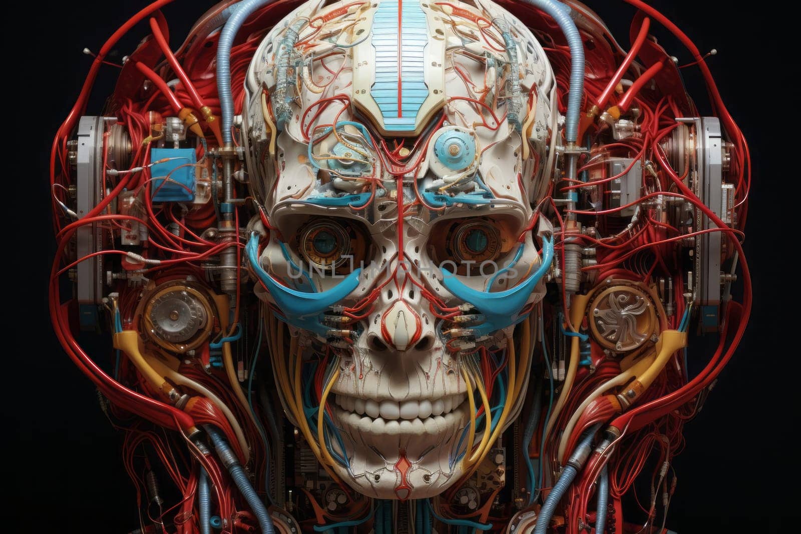 The head of a futuristic humanoid robot as a concept of artificial intelligence AI. generative AI by designer491