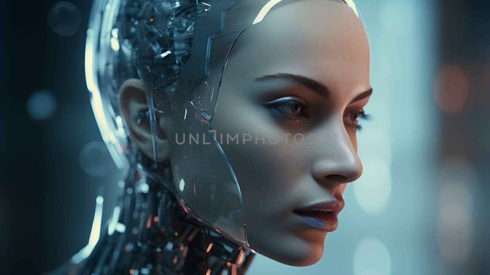 a woman in a cybernetic head looks futuristic cyberpunk style - generative AI by chrisroll