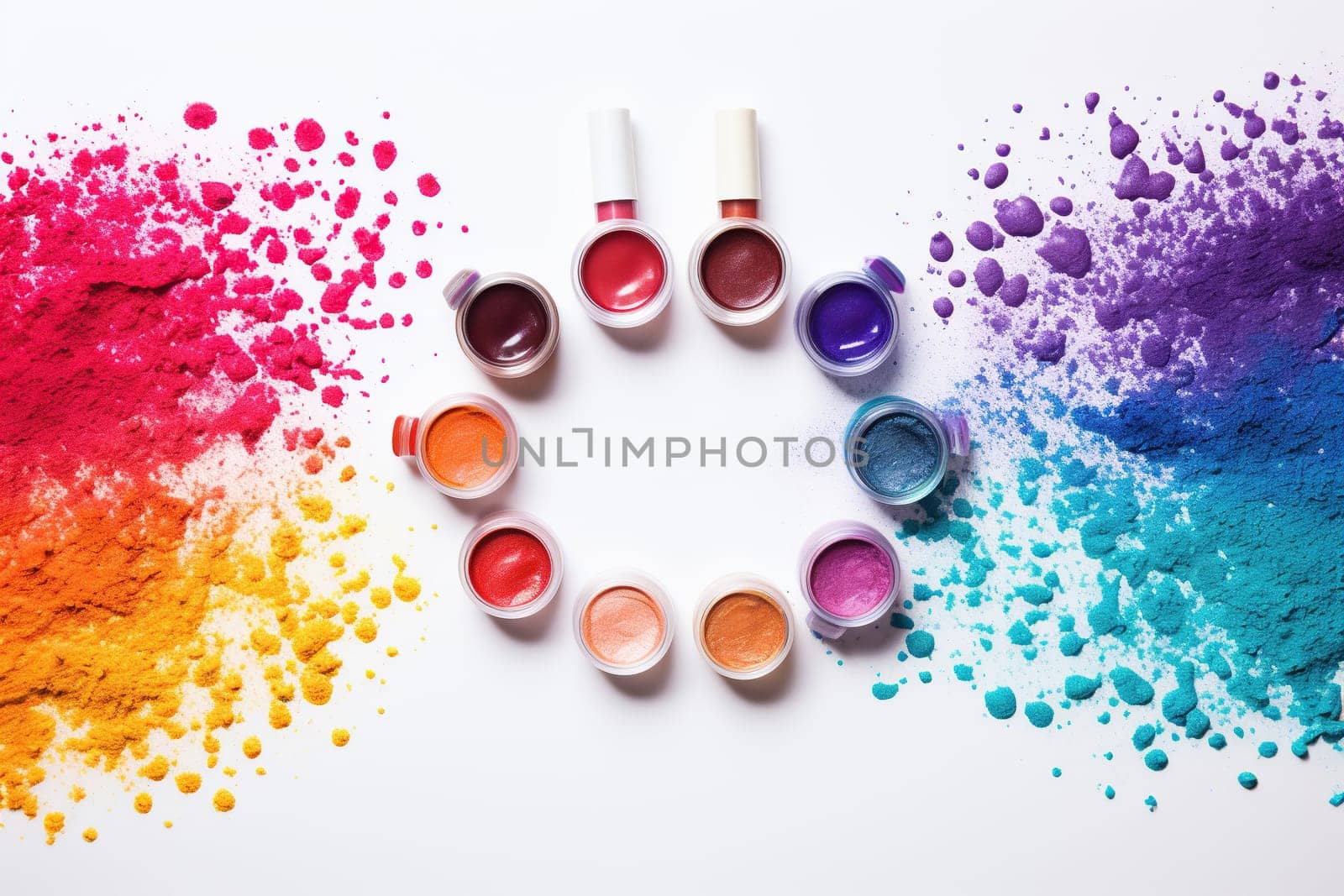 Assorted make up in studio, overhead shot