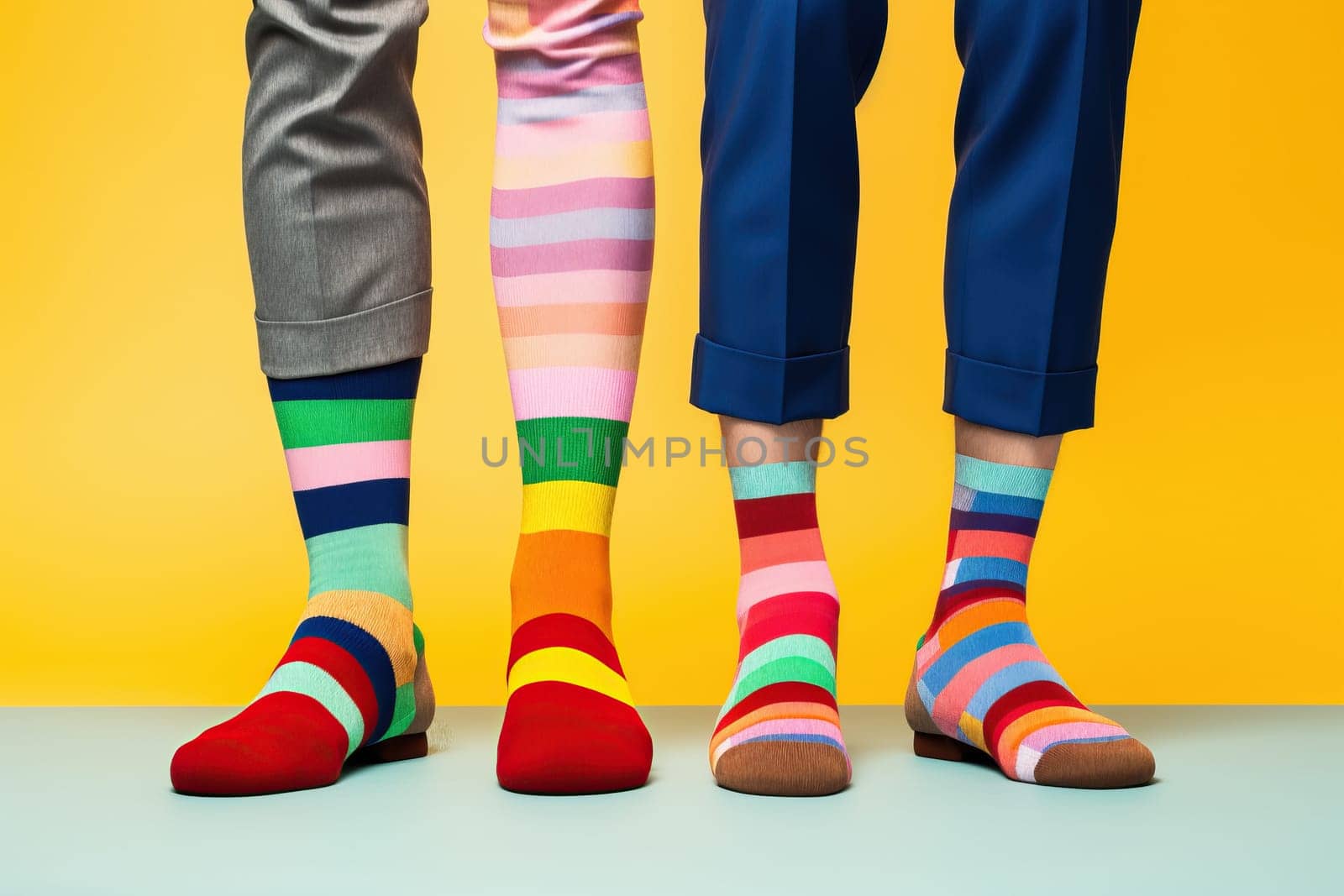 Studio shot of sock's on feet in different colors