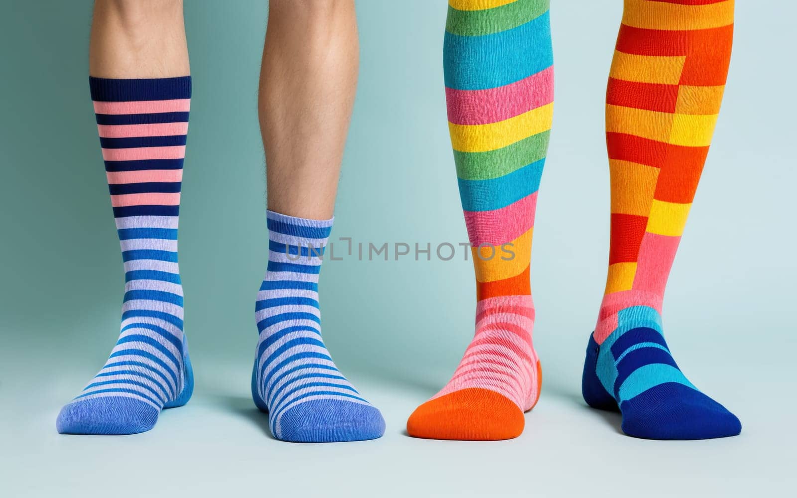 Studio shot of sock's on feet in different colors