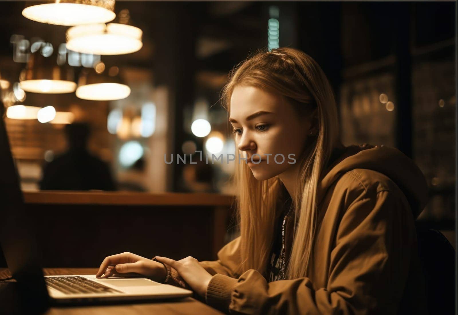 Happiness Attractive Asian woman in yellow shirt working with computer laptop thinking to get ideas and requirement in Business startup at modern office. AI Generative. by Benzoix