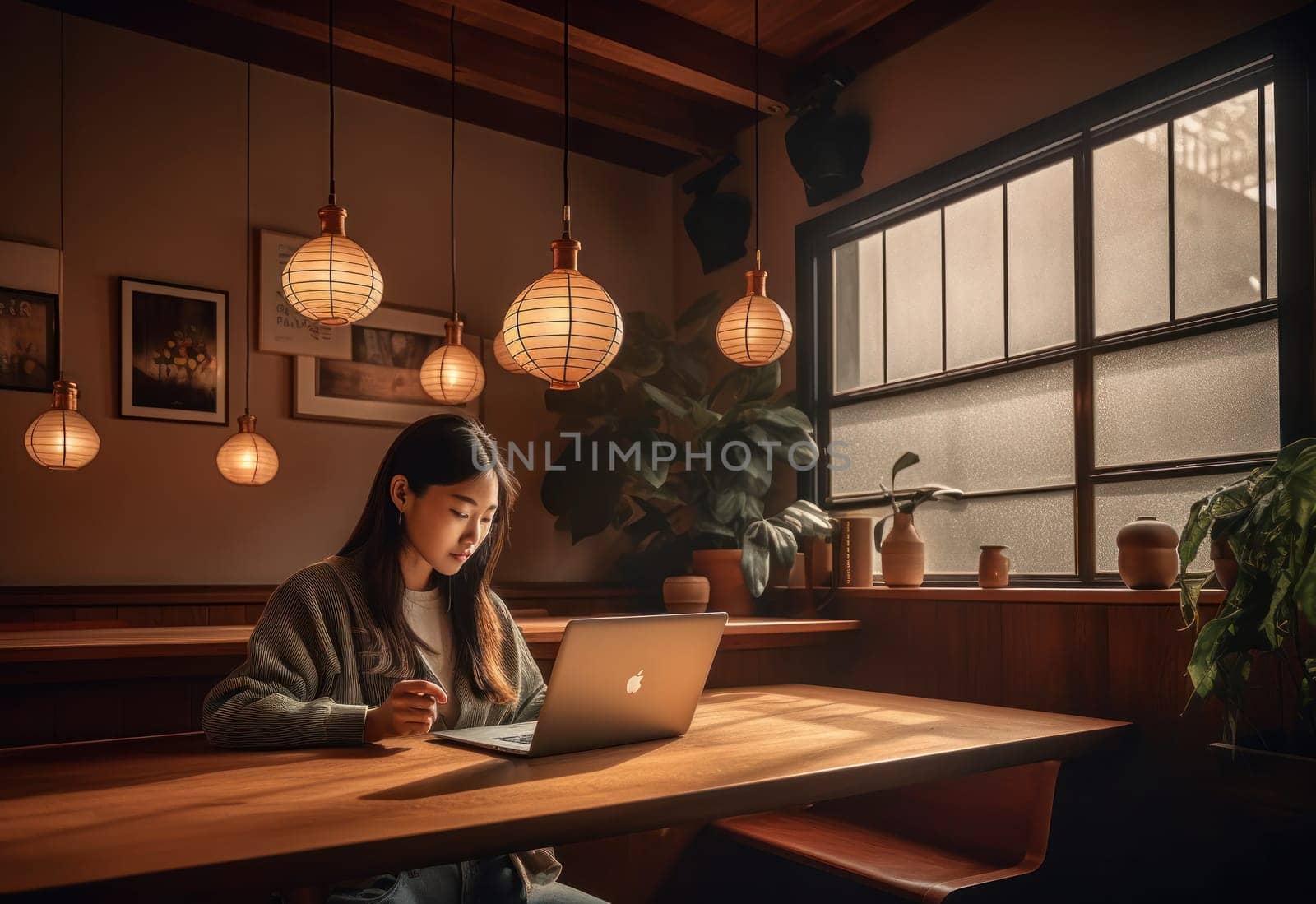 Happiness Attractive Asian woman in yellow shirt working with computer laptop thinking to get ideas and requirement in Business startup at modern office. AI Generative. by Benzoix