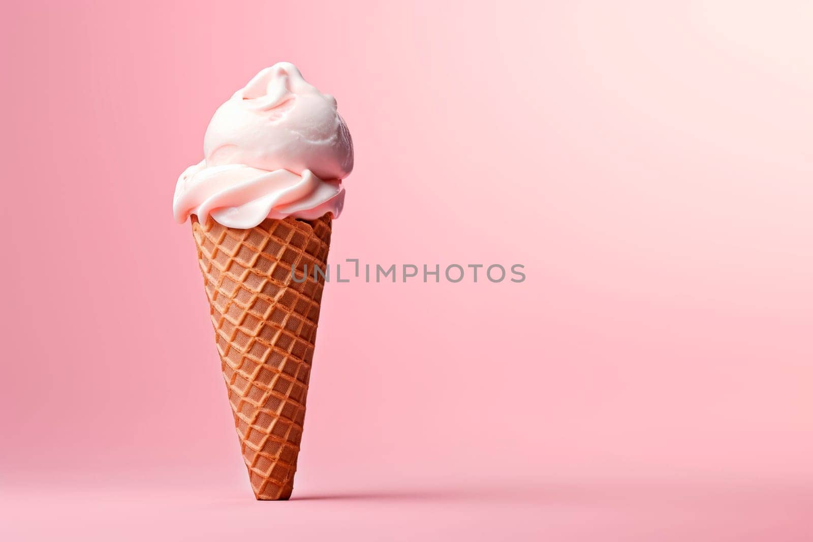 Ice cream in a waffle cup on a pink background. minimalism. by Spirina