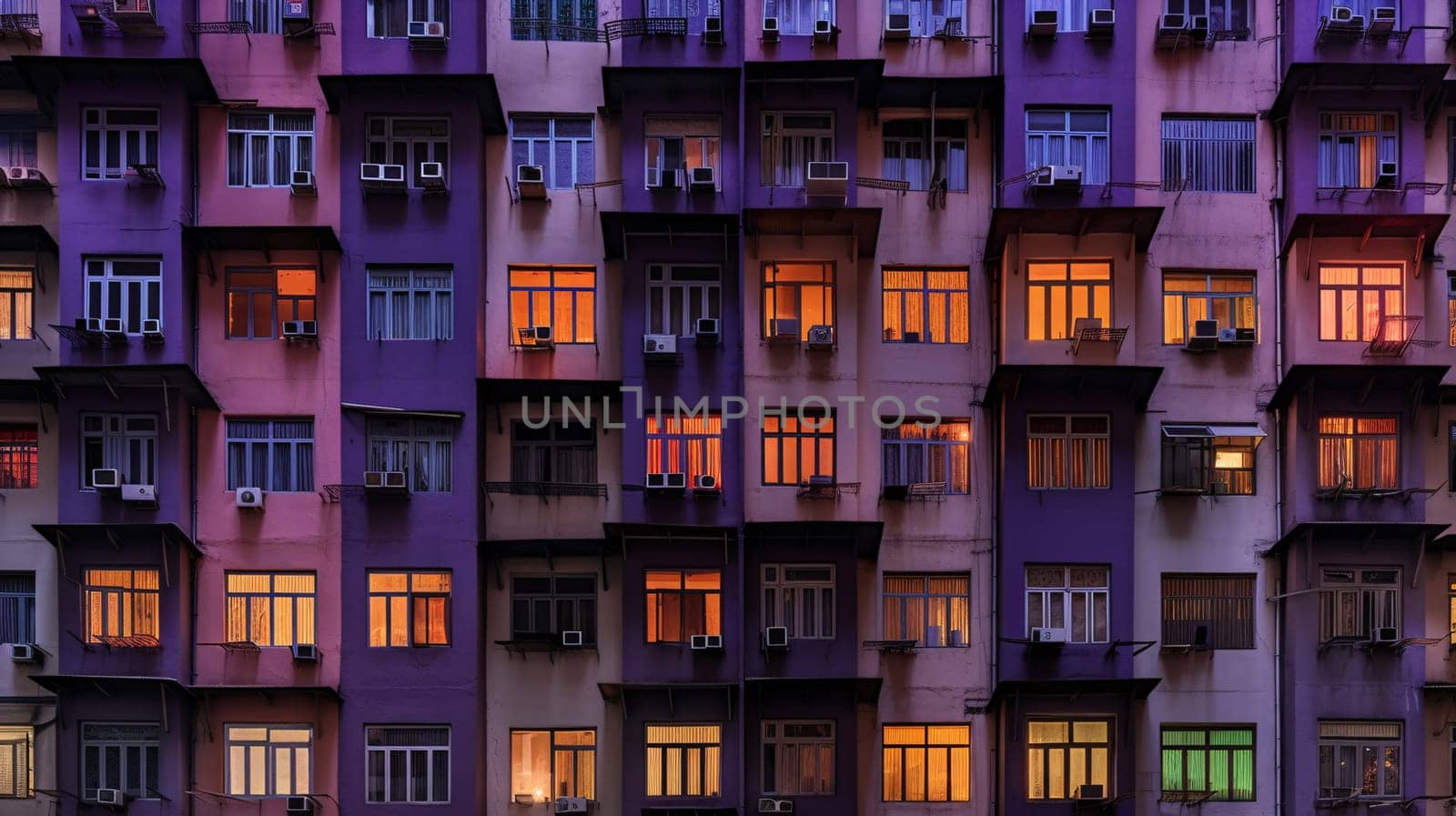 a shot of an apartment building with colorful walls - AI generative
