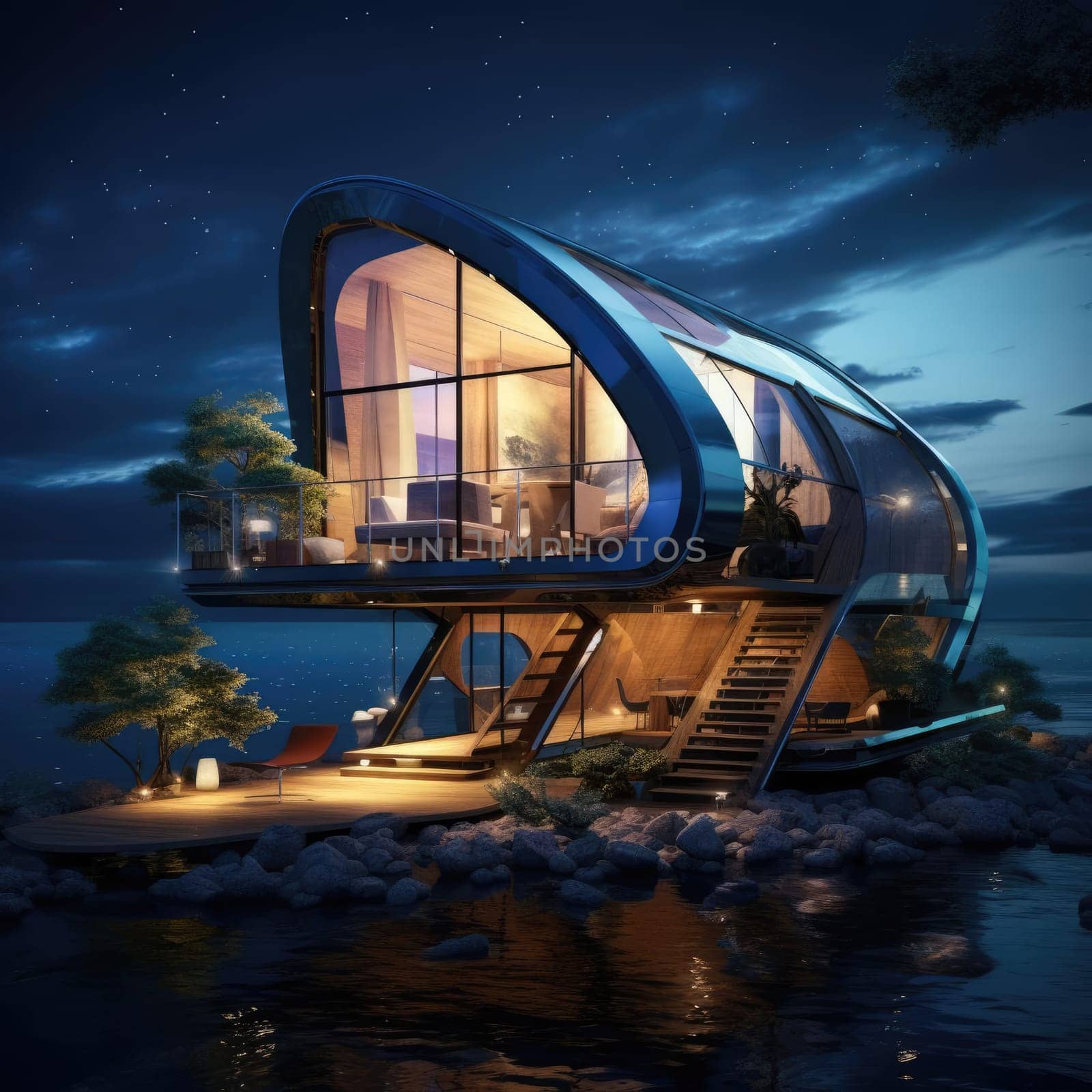 The cottage of the future, soft lines and high technology