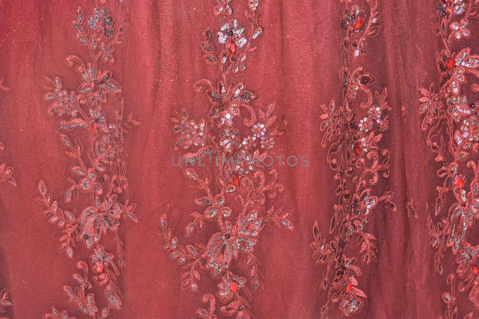 red scarlet fabric with lace for bridesmaid wedding dress. High quality photo