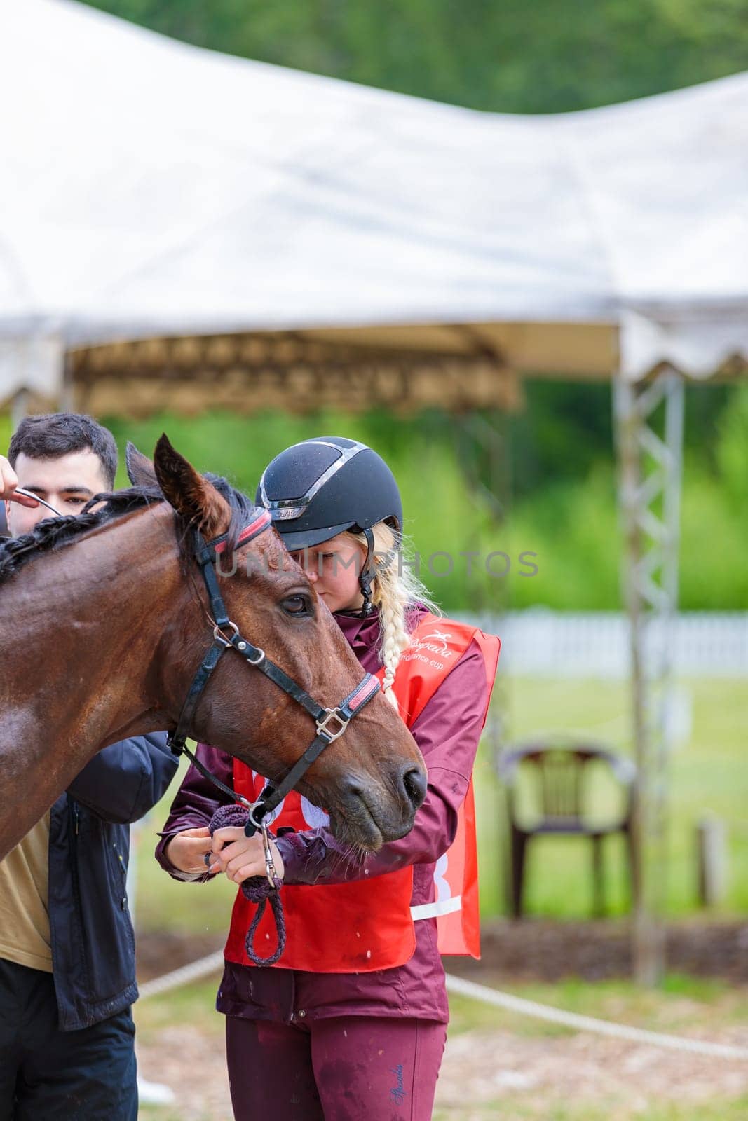 Rider with a horse in competition. Moscow Russia July 1, 2023. High quality photo