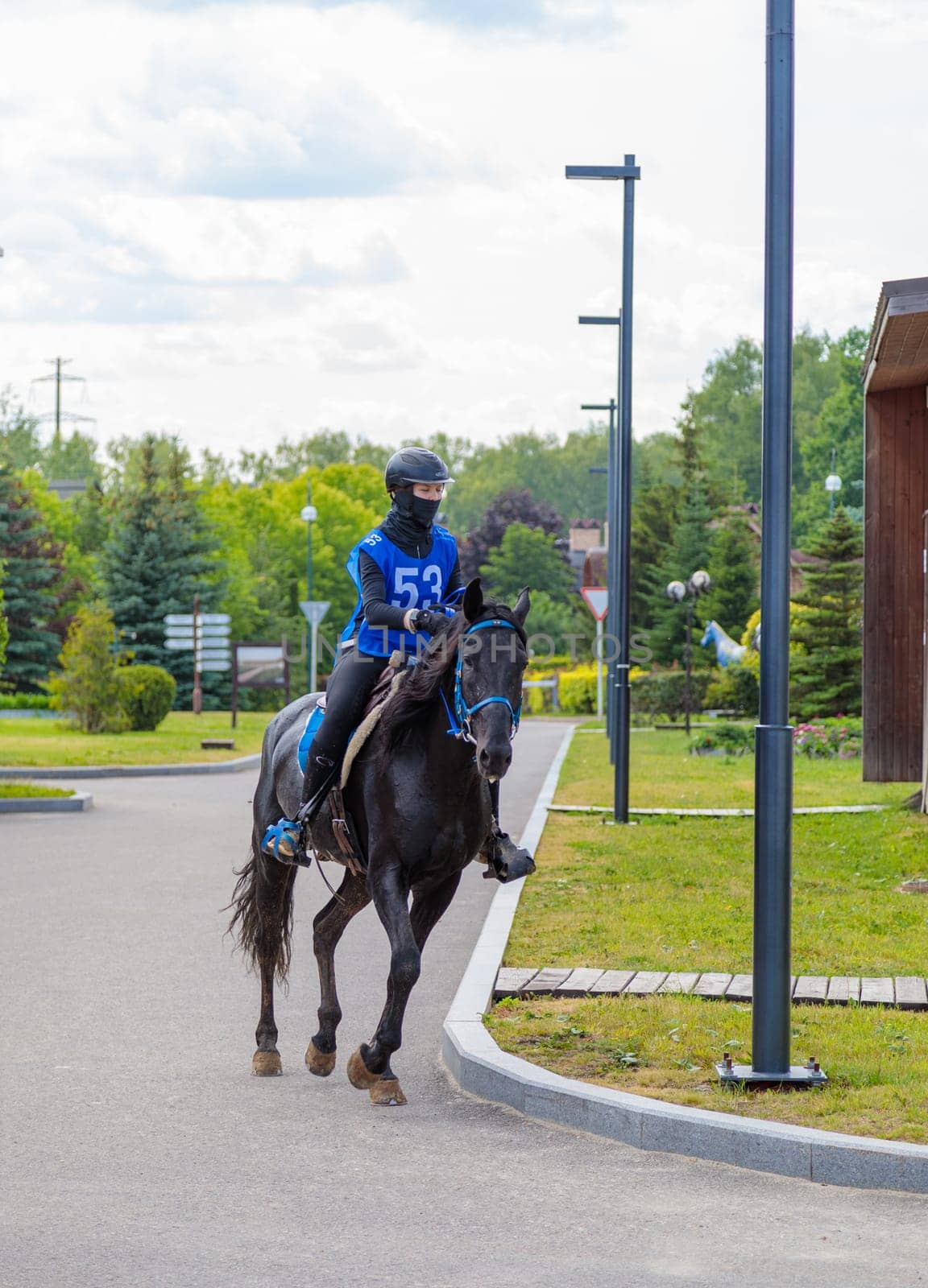 A rider rides a horse in a competition. Moscow Russia July 1, 2023. High quality photo