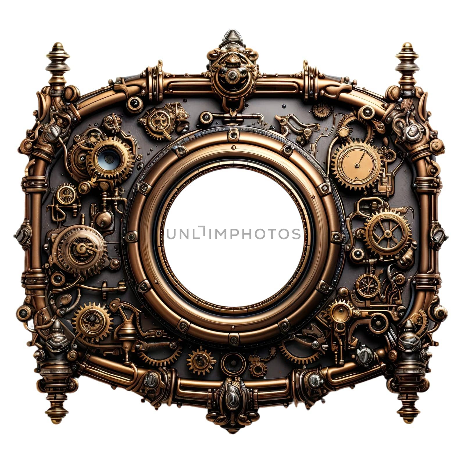 Metallic frame with vintage machine gears and cogwheel. Isolated on transparent background. Mock up template. by jbruiz78