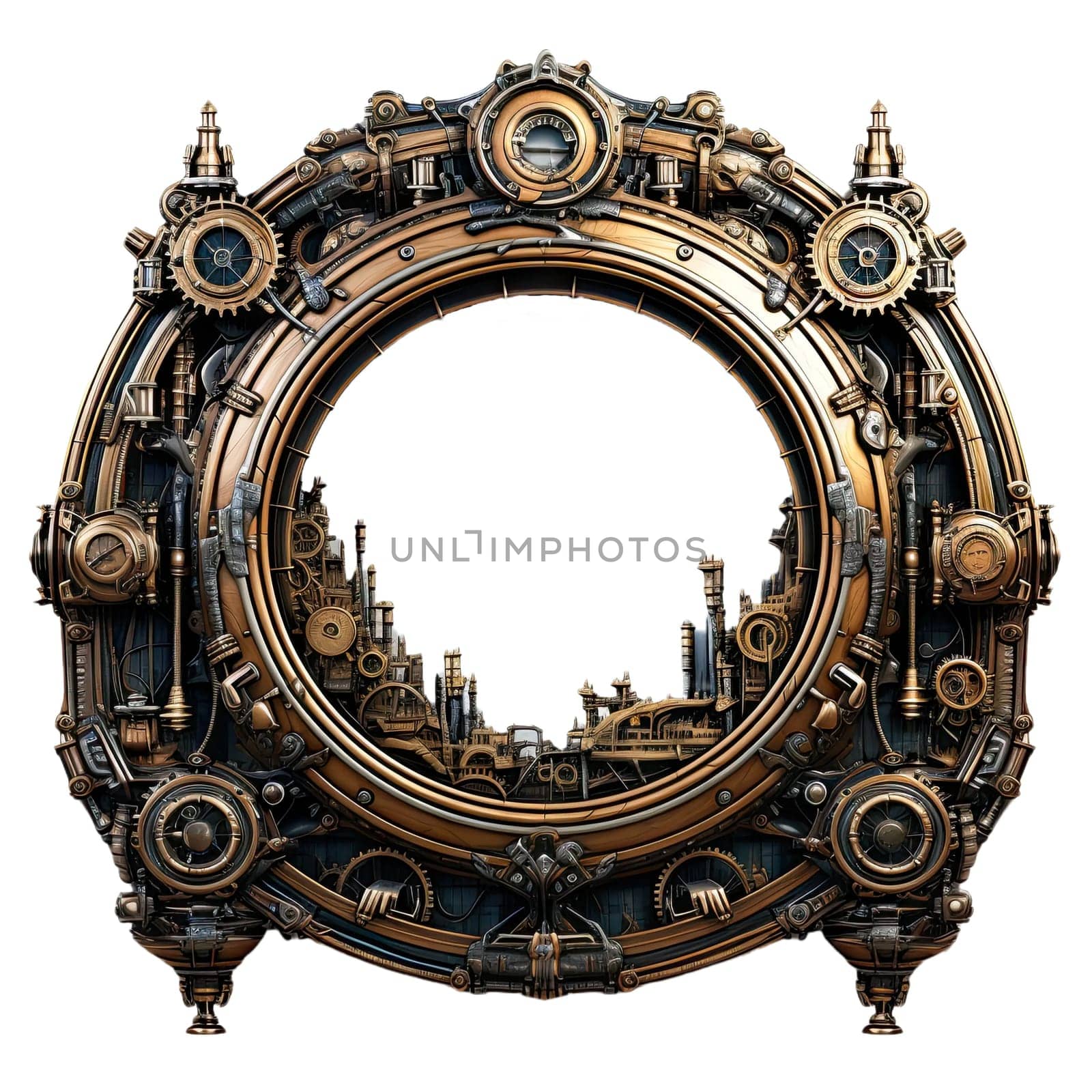 Metallic frame with vintage machine gears and cogwheel. Isolated on transparent background. Mock up template. by jbruiz78