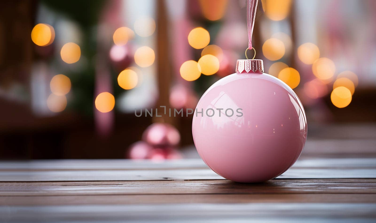 Pink Christmas baubles with bokeh background. Elegant Grunge Silver, Gold, Pink Christmas Light Bokeh Vintage Crystal Instagram Background Texture copy space Merry Christmas concept space for text