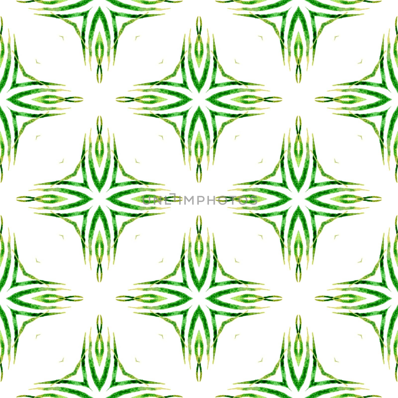 Green geometric chevron watercolor border. Green trending boho chic summer design. Textile ready majestic print, swimwear fabric, wallpaper, wrapping. Chevron watercolor pattern.
