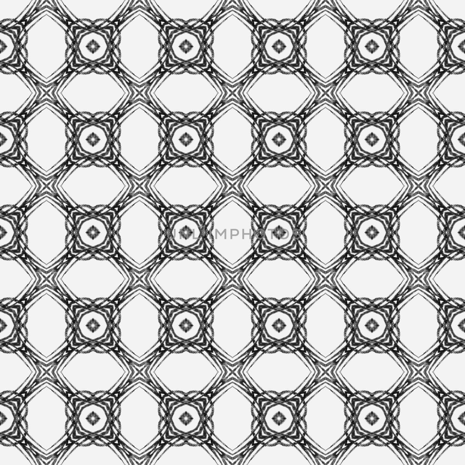 Textile ready extra print, swimwear fabric, wallpaper, wrapping. Black and white graceful boho chic summer design. Watercolor medallion seamless border. Medallion seamless pattern.