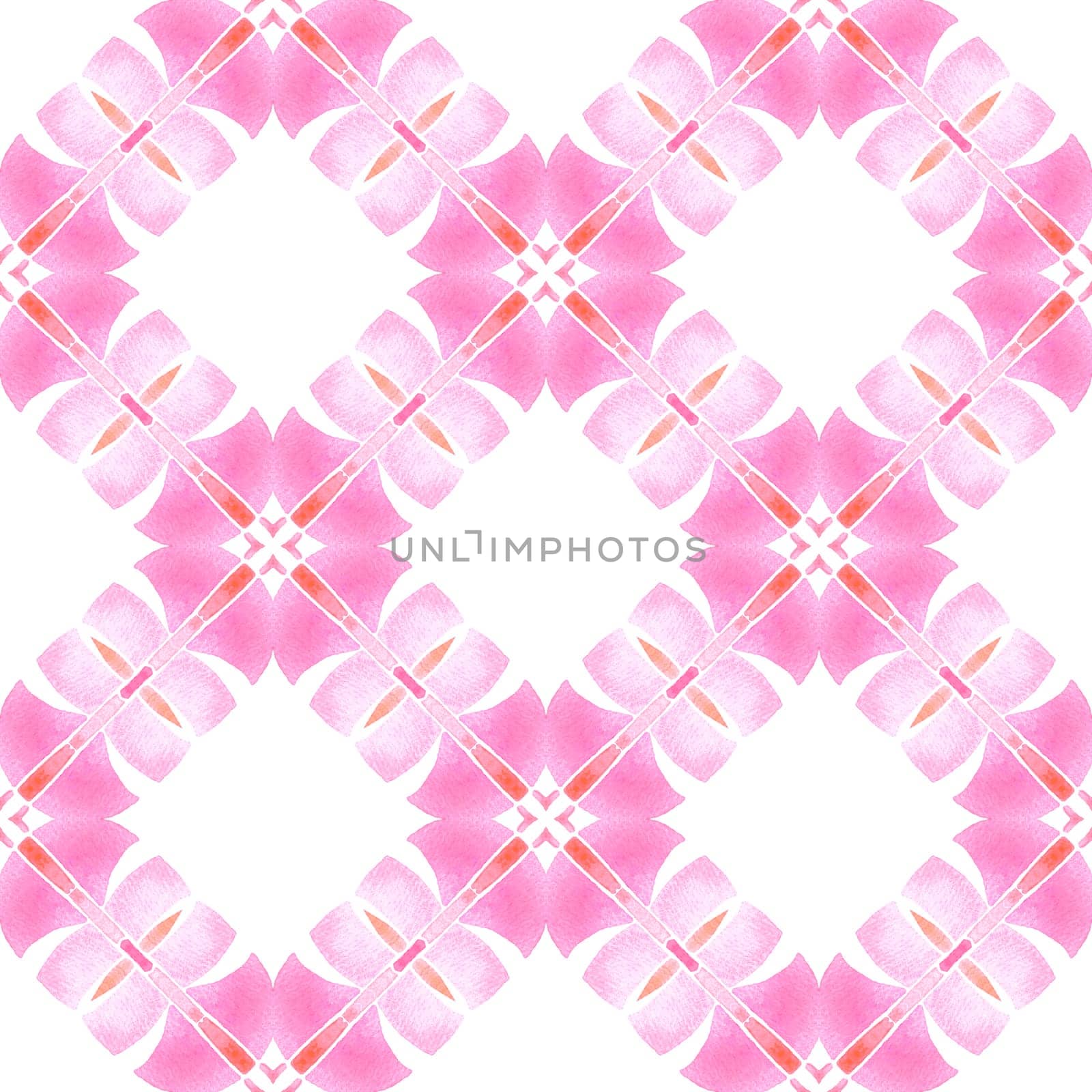 Watercolor ikat repeating tile border. Orange beauteous boho chic summer design. Textile ready pleasant print, swimwear fabric, wallpaper, wrapping. Ikat repeating swimwear design.