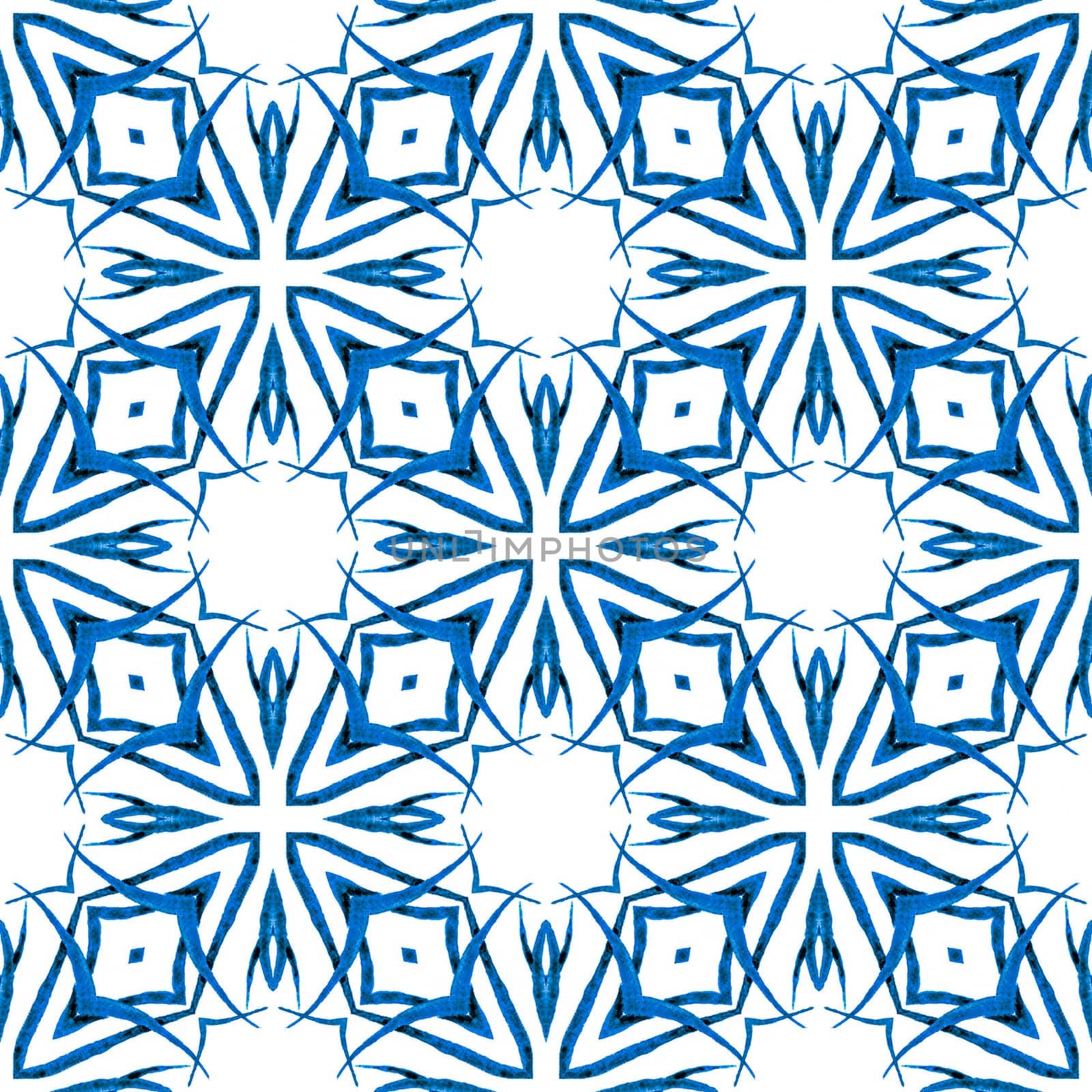 Textile ready appealing print, swimwear fabric, wallpaper, wrapping. Blue juicy boho chic summer design. Chevron watercolor pattern. Green geometric chevron watercolor border.