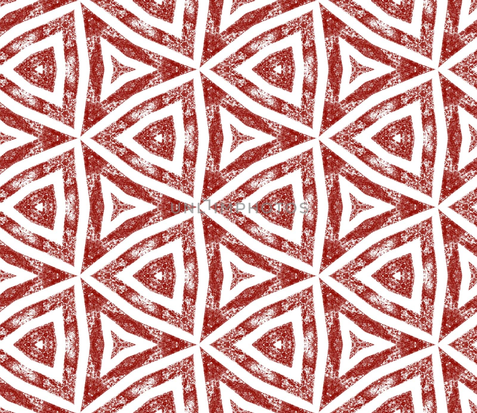 Ethnic hand painted pattern. Wine red symmetrical kaleidoscope background. Textile ready fantastic print, swimwear fabric, wallpaper, wrapping. Summer dress ethnic hand painted tile.