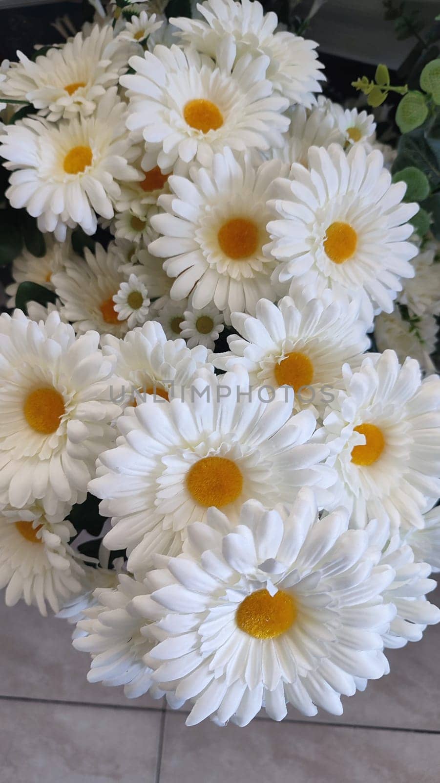 artificial daisy flowers white yellow ornamental plants. High quality photo