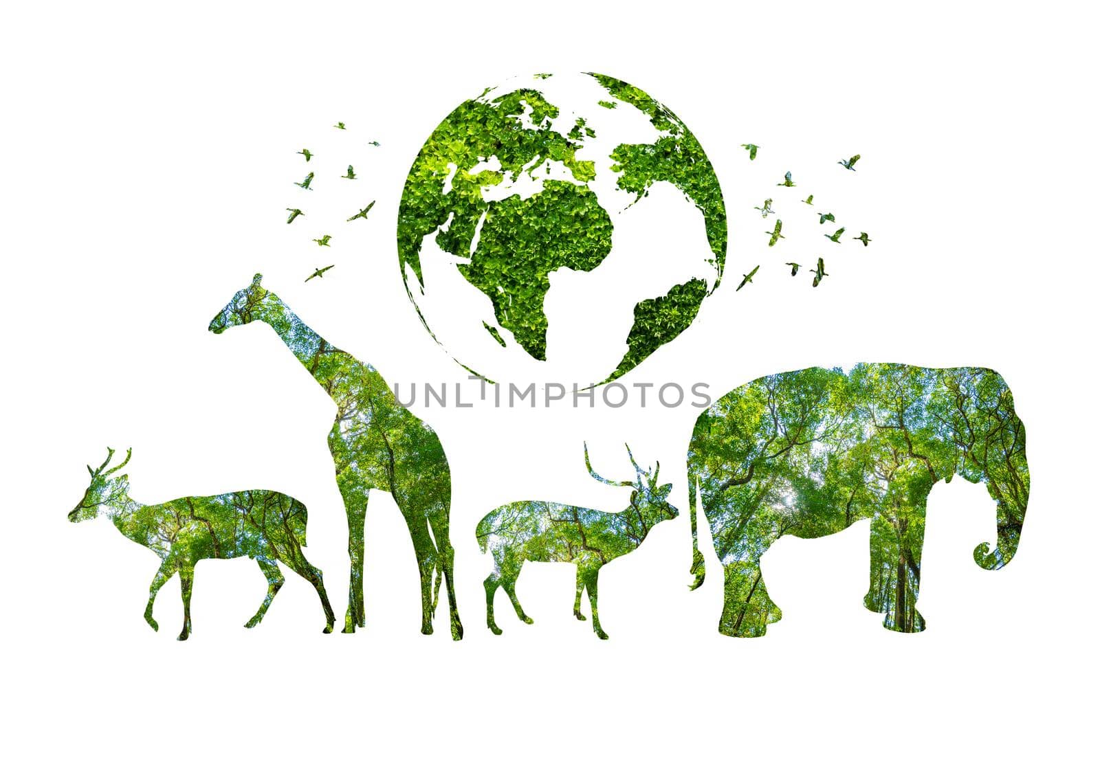 World Wildlife Day forest silhouette in the shape of a wild animal wildlife and forest conservation concept by sarayut_thaneerat