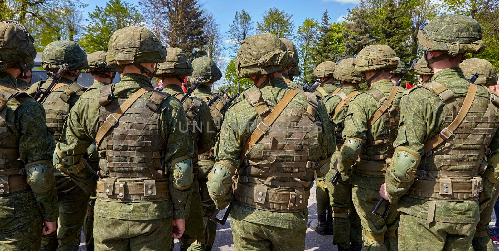 Army parade - a march of soldiers in uniform. Servicemen of the Republic of Belarus in the ranks.
