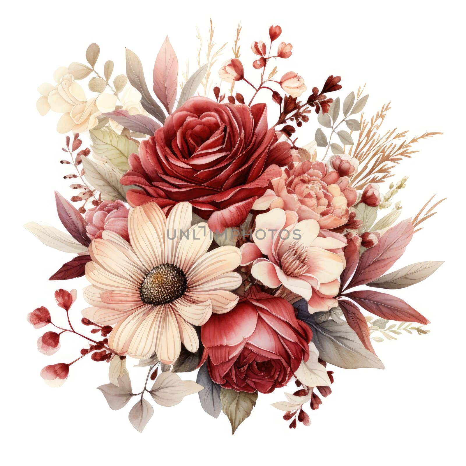 pink and red watercolor flowers bouquet, AI Generated by Desperada