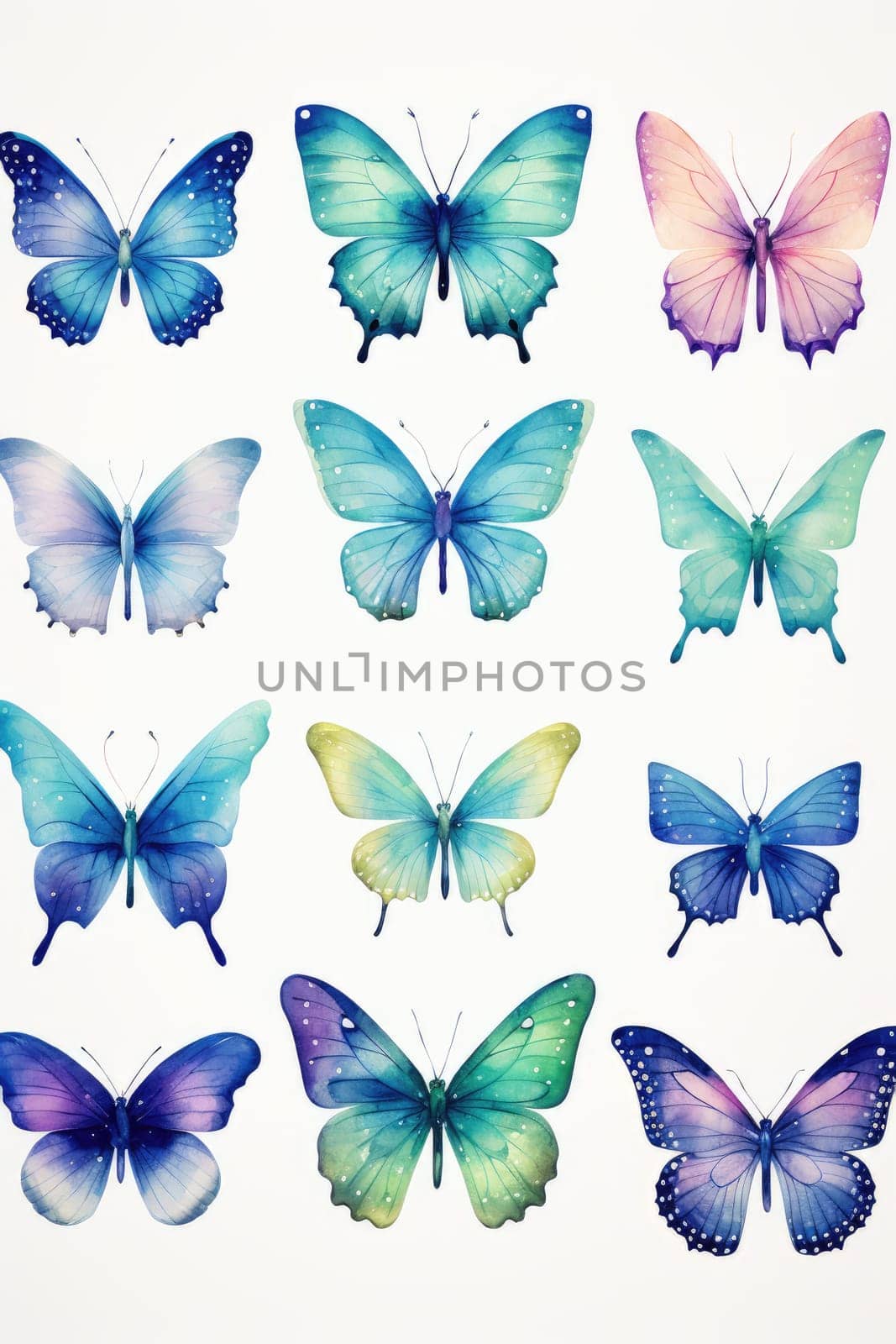 set of watercolor butterflies isolated on white, AI Generated by Desperada