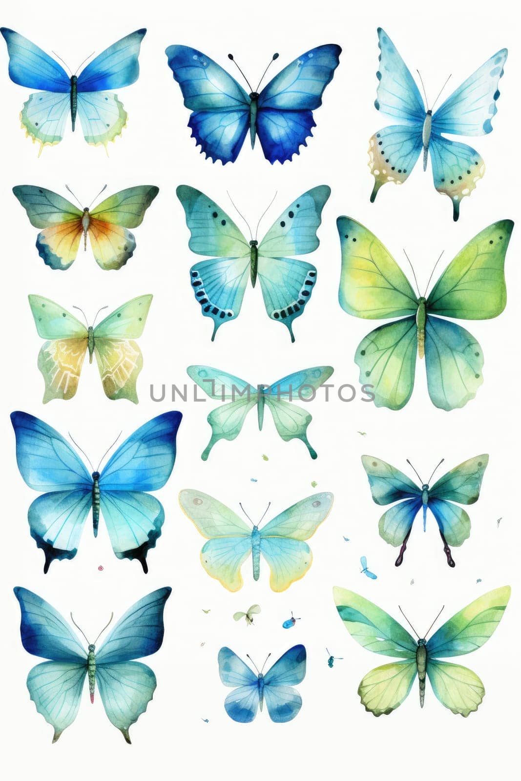 set of watercolor butterflies isolated on white, AI Generated by Desperada