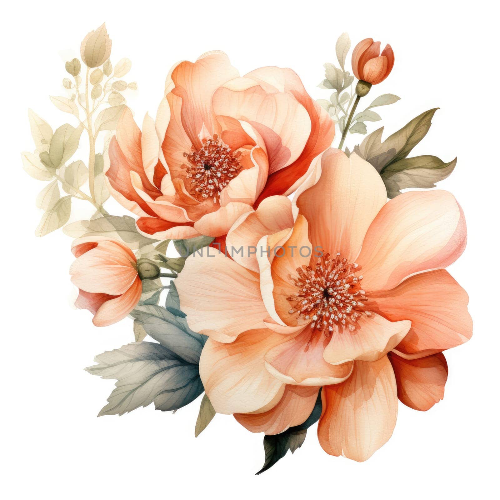watercolor red flower isolated on white, AI Generated